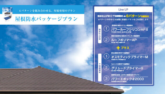屋根防水パッケージプラン　6パターンを組み合わせる、屋根専用のプラン